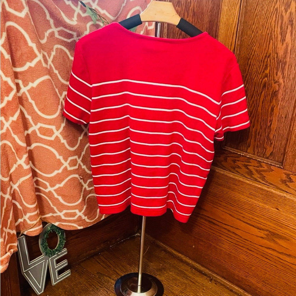 LIZ CLAIBORNE Red Striped Tee Size Large - Picture 4 of 4